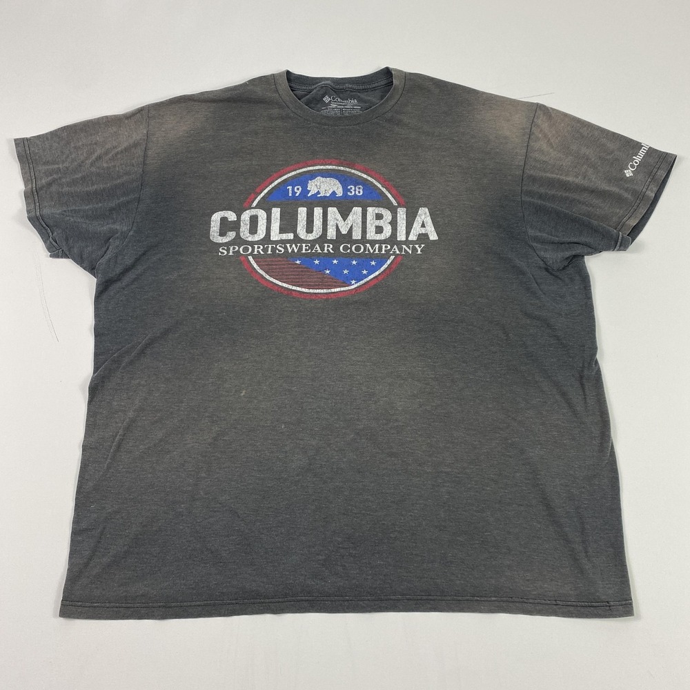 Columbia Shirt Mens‎ 2XL Gray Graphic Bear 1938 USA Flag Short Sleeve Crewneck